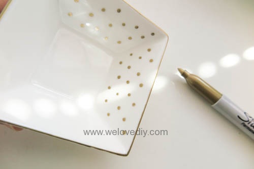 DIY DAISO 大創瓷器彩繪金色首飾鑰匙收納碟 (4)