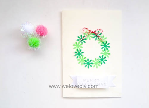 DIY Handmade Christmas Wreath Card 聖誕節花圈造型打洞器剪紙卡片手作耶誕賀卡