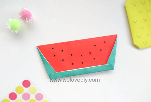 DIY origami watermelon 夏天水果西瓜摺紙書籤教學